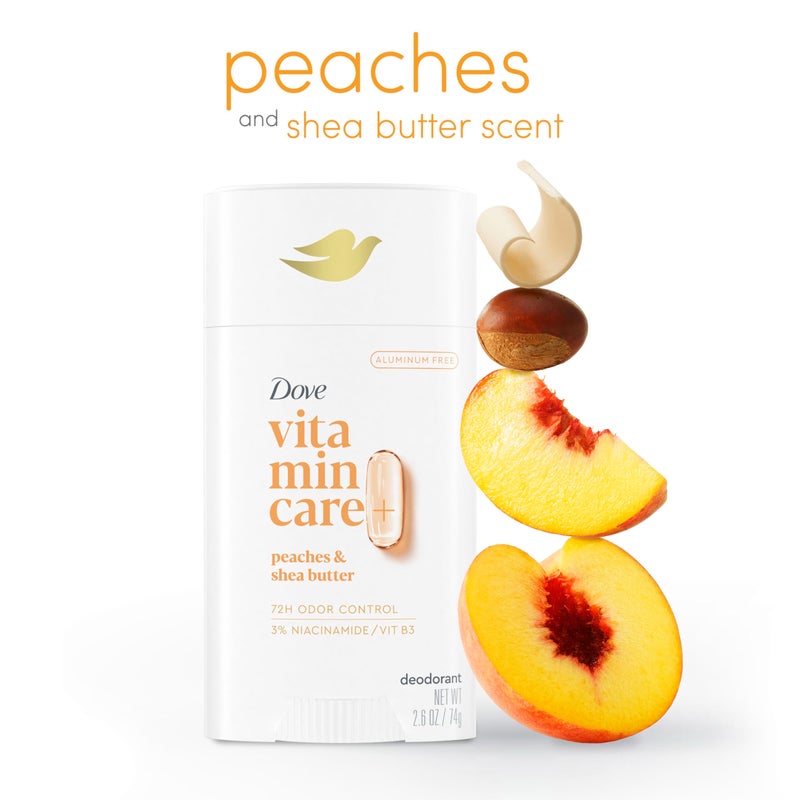 Dove VitaminCare+ Aluminum Free Deodorant Stick for 72H Odor Protection Peaches & Shea Butter Breathable Deodorant for Women 2.6 oz - Image 3