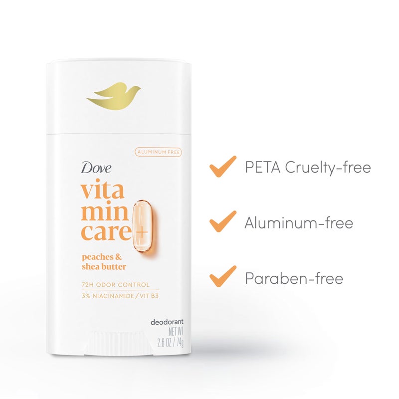 Dove VitaminCare+ Aluminum Free Deodorant Stick for 72H Odor Protection Peaches & Shea Butter Breathable Deodorant for Women 2.6 oz - Image 4