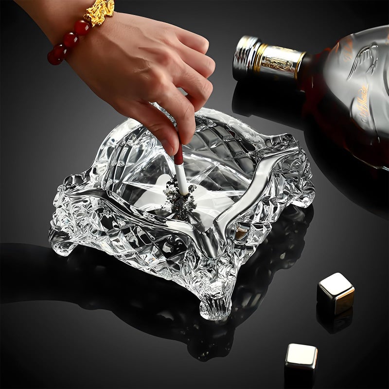 Ashtray 5 x 5 inch Large Glass Ashtray for Cigarettes Cigars Clear Crystal Ash trays Outdoor Glass Spuare Ashtrays