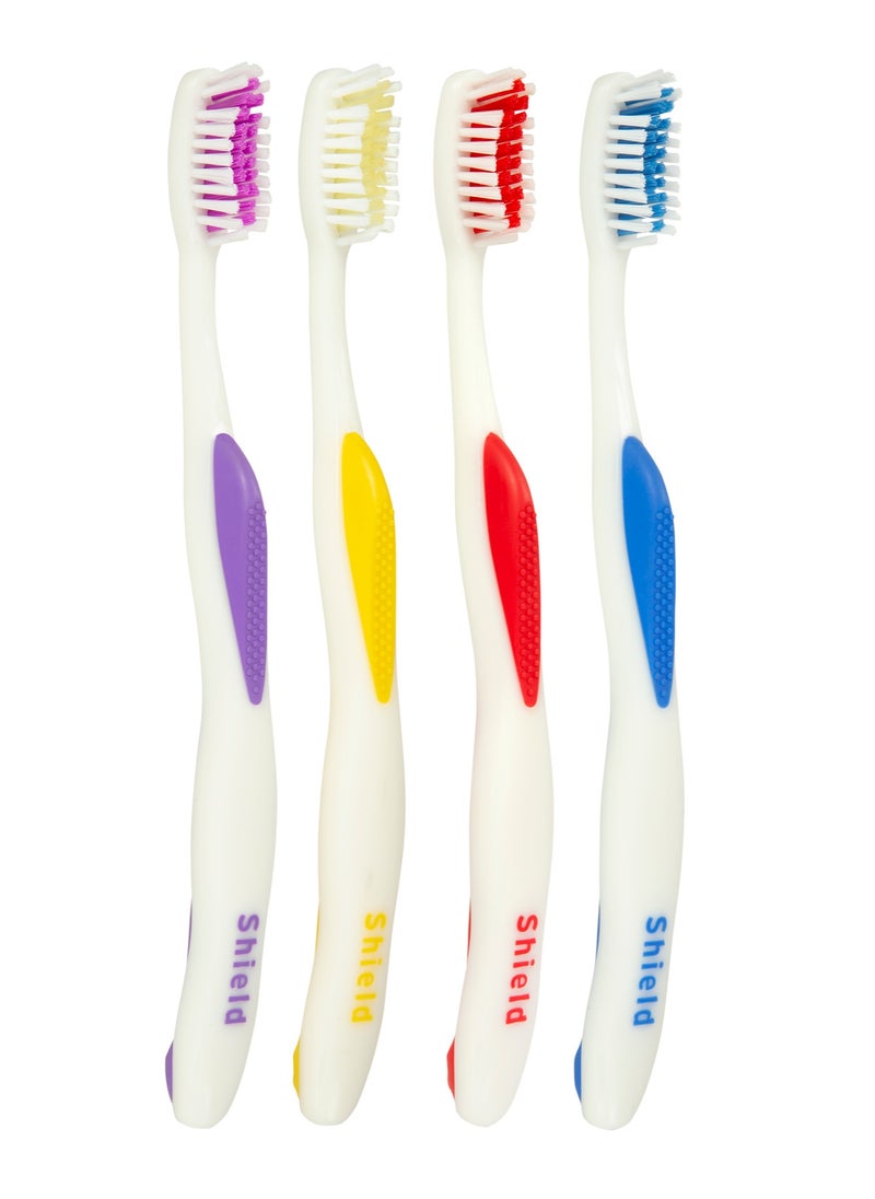 Shield Care Shield Care Sensation Expert Toothbrush with Care Cap for Deep Cleaning, Soft Rubber Handle, Medium Bristles, Ideal for Adults, 4 Count (Pack of 1)  - Image 1