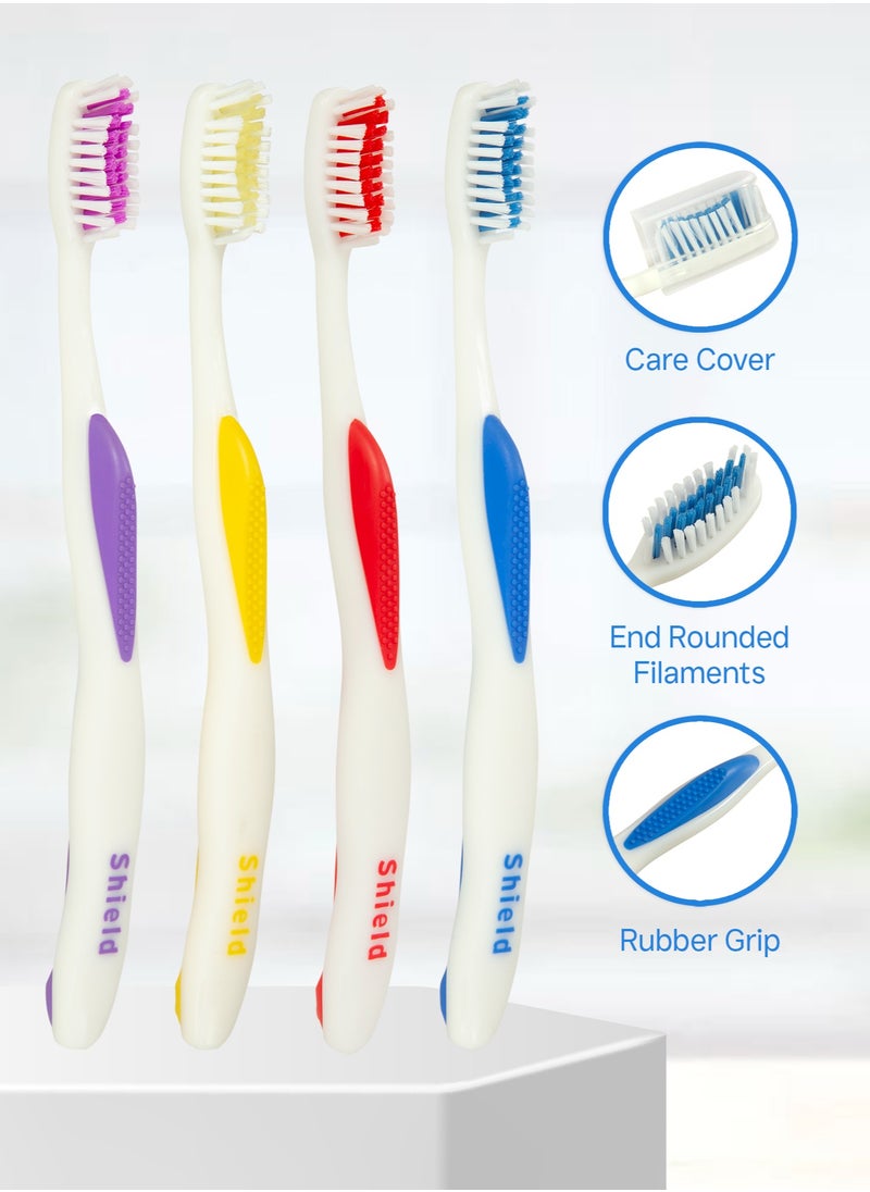 Shield Care Shield Care Sensation Expert Toothbrush with Care Cap for Deep Cleaning, Soft Rubber Handle, Medium Bristles, Ideal for Adults, 4 Count (Pack of 1)  - Image 2