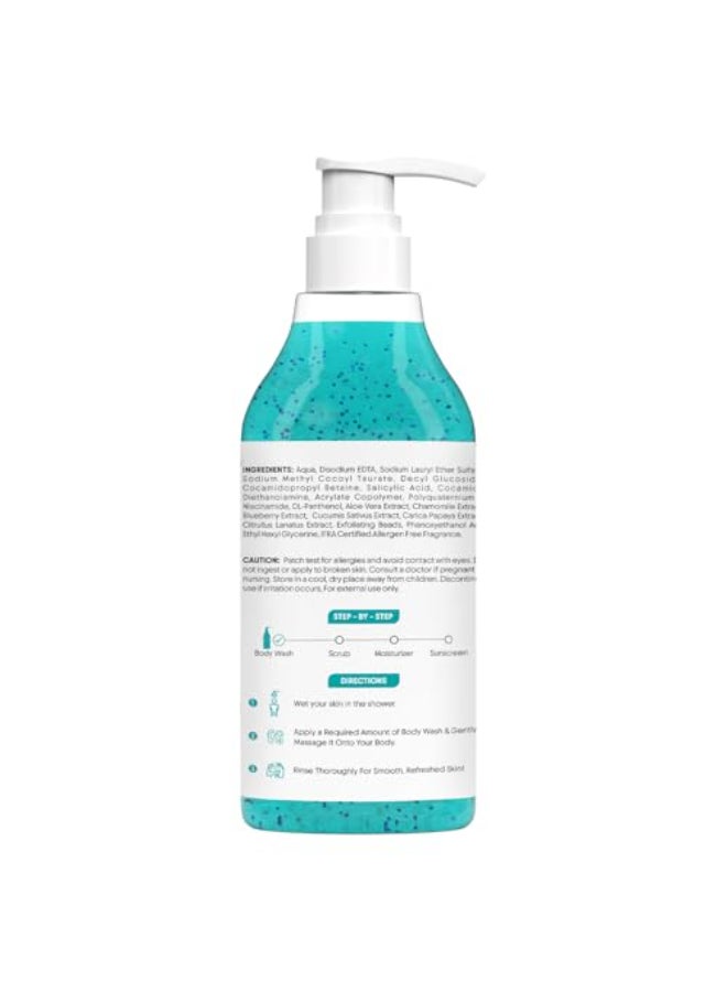 Aravi Organic غسول الجسم المقشر العضوي 2 حمض الساليسيليك مع النياسيناميد والتوت الأزرق يمنع حب الشباب في الجسم خلايا ميتة ينظف بعمق دفاع ضد الروائح لجميع أنواع البشرة خالي من SLS والبارابين 300 مل - Image 3