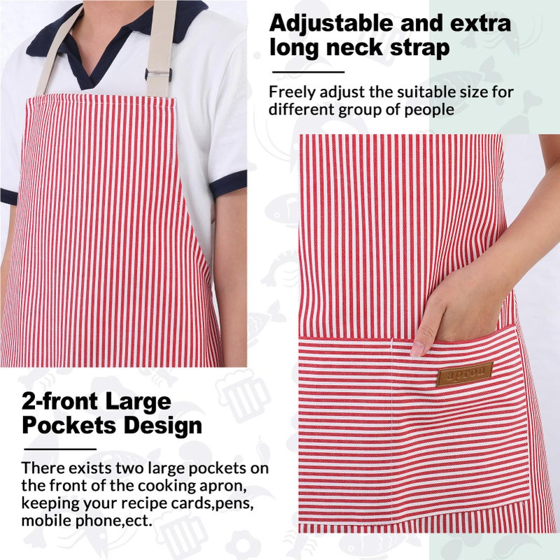 XLSXEXCL 4 Pack Parent and Child Aprons Set, Adults Kids Matching Stripes Apron Adjustable Kitchen Aprons with 2 Pockets for Women Men for Cooking Baking Painting (Blue+Pink) - Image 4