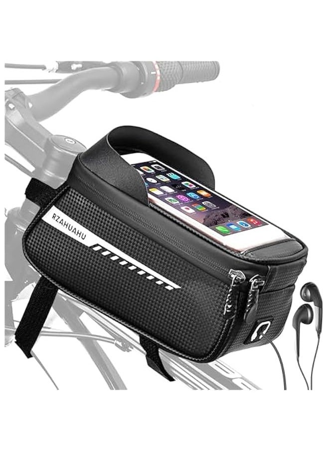 TRASSLE Bike Front Frame Bag, Waterproof Bike Bag Bike Phone Holder Mountain Bicycle Handlebar Pouch Bike Accessories Cycling Storage Bag with ouch Screen & Sun Visor Rain Cover for Phones under 7”  - Image 1