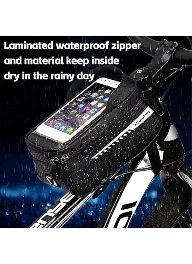 TRASSLE Bike Front Frame Bag, Waterproof Bike Bag Bike Phone Holder Mountain Bicycle Handlebar Pouch Bike Accessories Cycling Storage Bag with ouch Screen & Sun Visor Rain Cover for Phones under 7”  - Image 3