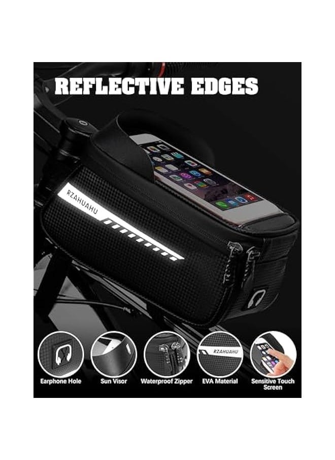 TRASSLE Bike Front Frame Bag, Waterproof Bike Bag Bike Phone Holder Mountain Bicycle Handlebar Pouch Bike Accessories Cycling Storage Bag with ouch Screen & Sun Visor Rain Cover for Phones under 7”  - Image 4