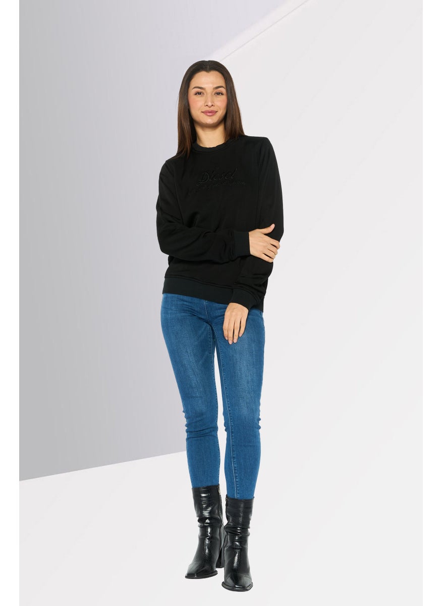 DIESEL - Women Crew Neck Long Sleeves Embroidered Sweatshirts, Black - Image 1