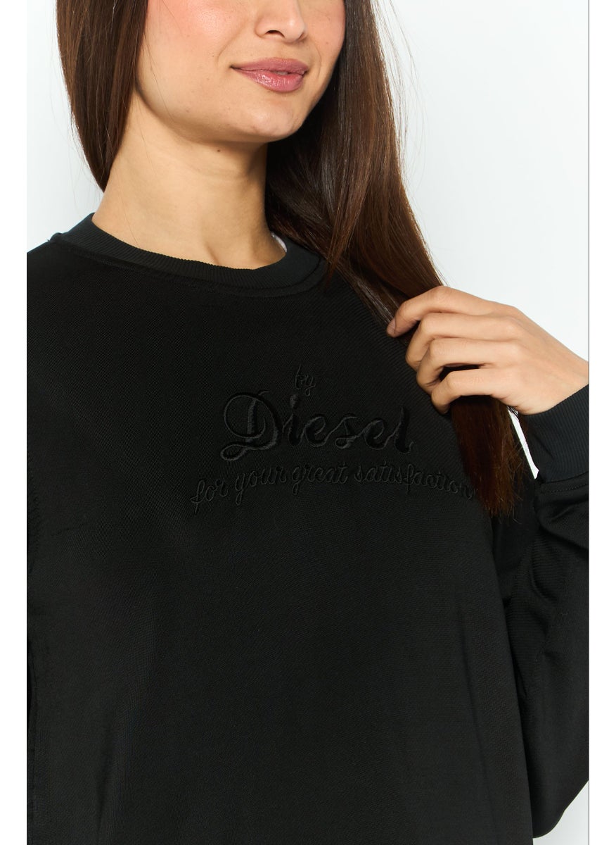 DIESEL - Women Crew Neck Long Sleeves Embroidered Sweatshirts, Black - Image 1