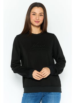 Women Crew Neck Long Sleeves Embroidered Sweatshirts, Black