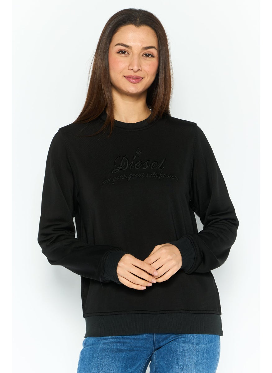 DIESEL - Women Crew Neck Long Sleeves Embroidered Sweatshirts, Black - Image 1