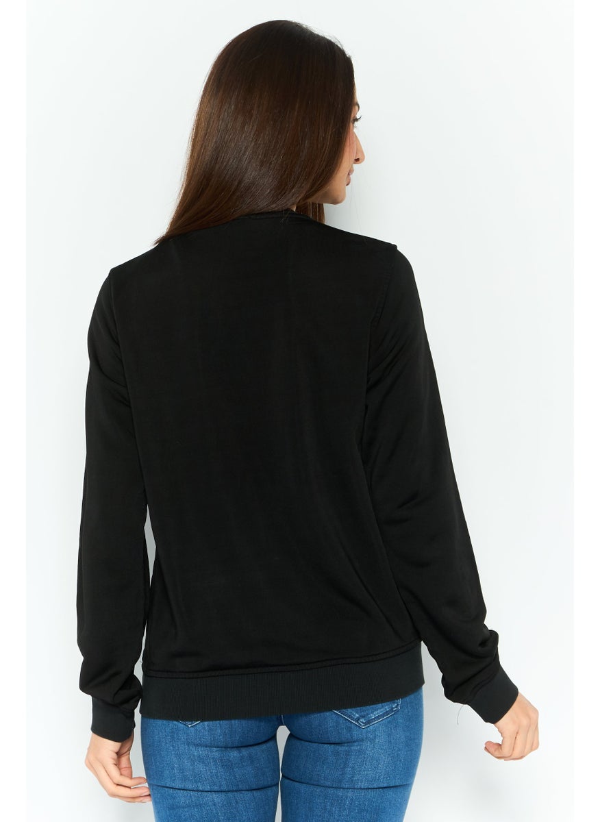DIESEL - Women Crew Neck Long Sleeves Embroidered Sweatshirts, Black - Image 1