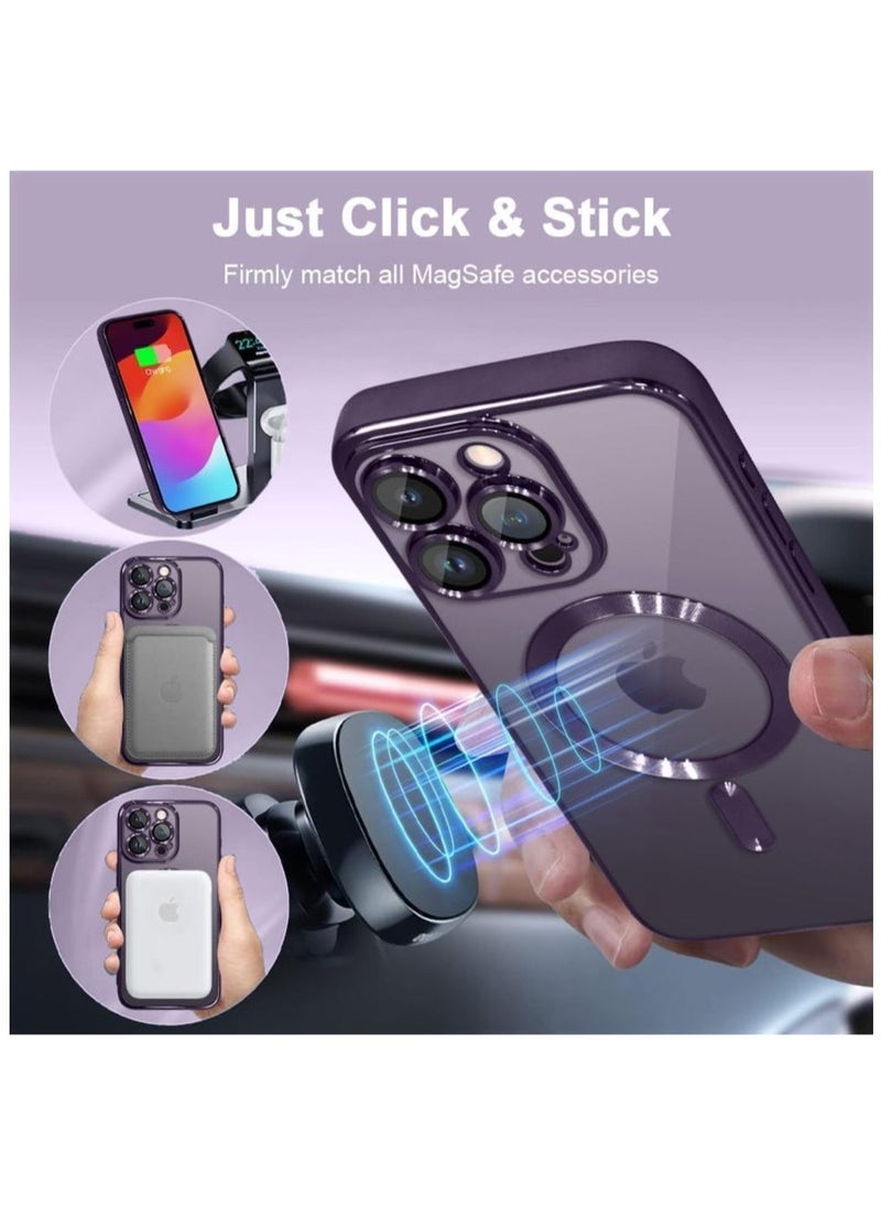 Raxoom Magnetic Clear Case for iPhone 15 Pro Max Case [Compatible with MagSafe] [with Camera Lens Protector] Luxury Plating Soft TPU Shockproof Anti-Scratch Phone Case for Women & Men (Purple) - Image 4