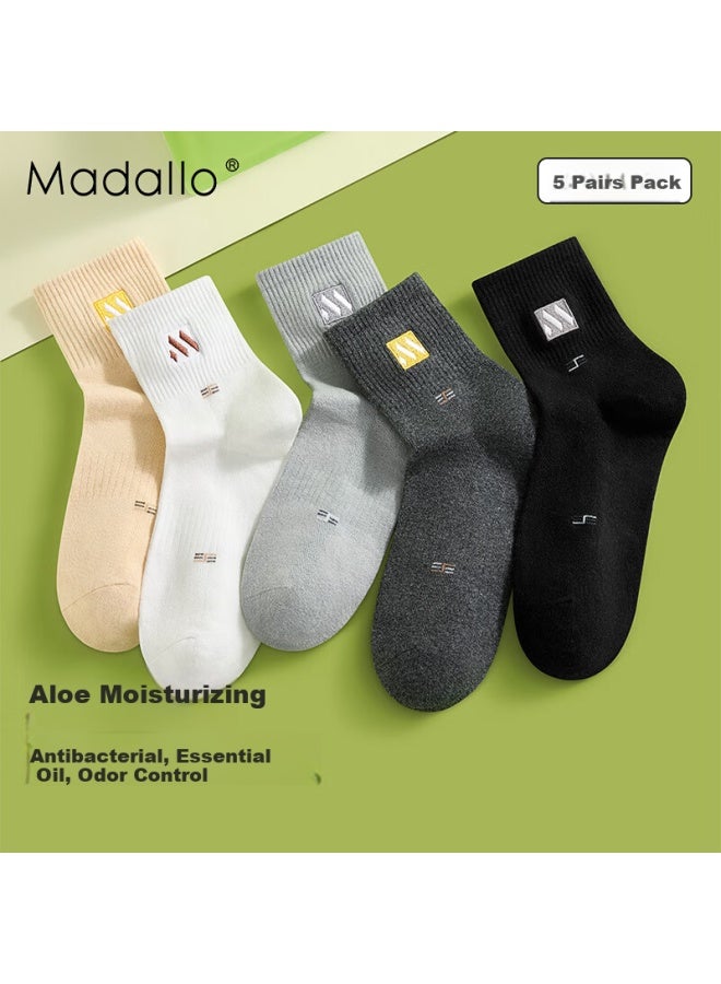 Madallo Aloe Vera Essential Oil 100% Pure Cotton Men'S Socks Spring Summer Anti-Odor Antibacterial Sports Socks Embroidered Mid-Tube Men'S Socks - Image 4