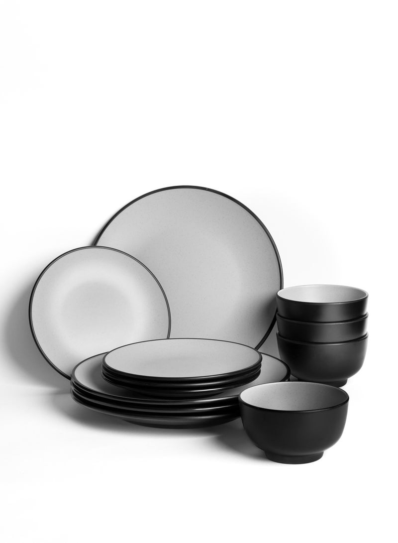 ماستر جولد طقم عشاء دائري 12 قطعة مثالية لـ 4 أشخاص مصنوع من الميلامين الفاخر المقاوم للكسر و الأمن في غسالة الاطباق | طقم صحون ميلامين مع تشطيب مطفي | مجموعة عشاء من الميلامين الامن غذائيا (رمادي, 12 قطعة) - Image 1