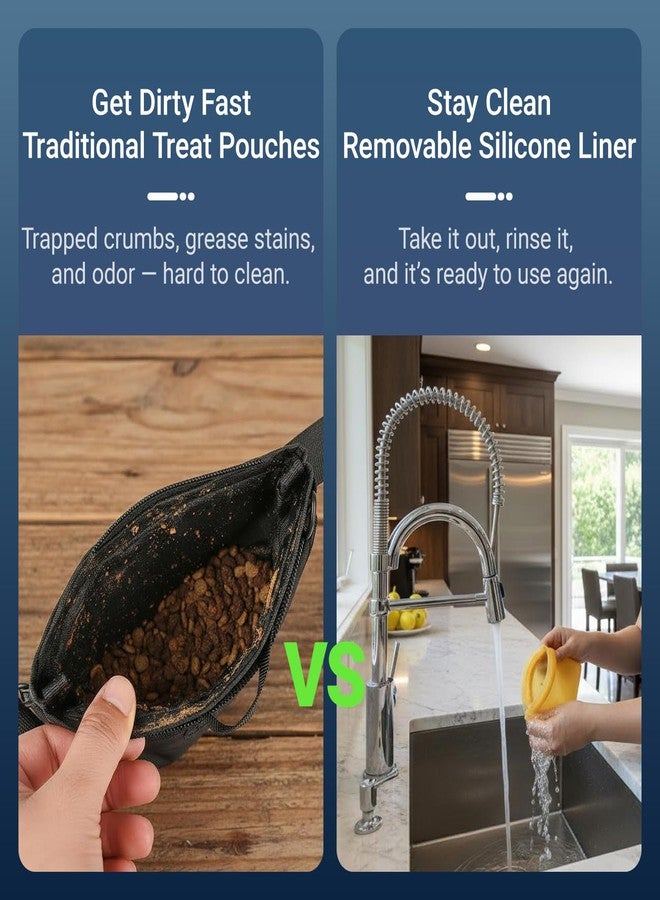 حقيبة مكافآت الكلاب من JURUAA للتدريب، سعة كوبين مع بطانة سيليكون للطعام الجاف أو الرطب، حقيبة خصر للمشي مع الكلاب ومكافآت الجراء، حقيبة حمل قابلة للتعديل بدون استخدام اليدين (أخضر) - Image 3