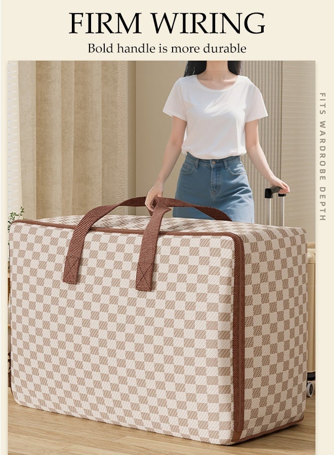 DUNISO Pack of 2 Foldable Large Clothes Storage Bag,Checkerboard  Organizer Bins with Handles & 3-side Zip,Collapsible Moving Bags For Travelling, Moving Home(50*30*25 cm) - Image 4