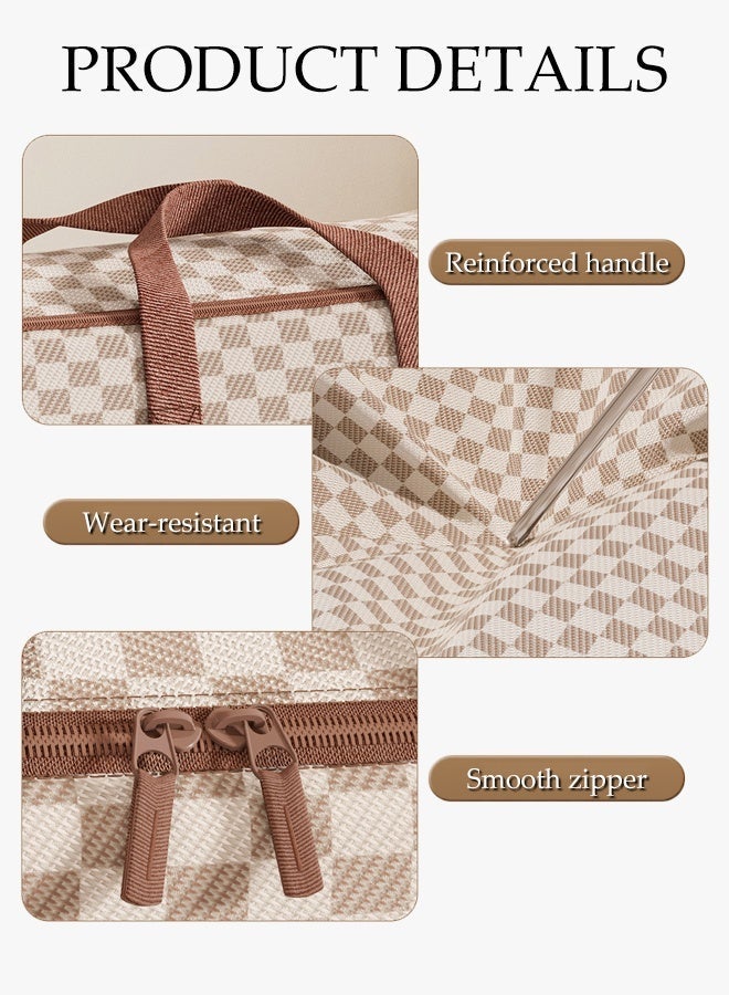 DUNISO Pack of 2 Foldable Large Clothes Storage Bag,Checkerboard  Organizer Bins with Handles & 3-side Zip,Collapsible Moving Bags For Travelling, Moving Home(50*30*25 cm) - Image 3