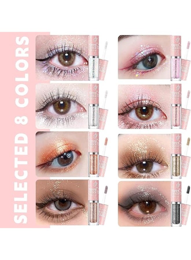 8 Pcs Liquid Glitter Eyeshadow Eyeliner, Sparkling Metallic Glitter Eye Shadow, Long Lasting Quick Drying High Pigmented Shimmer Eyeshadow Gel for Creates Sparkle Tear Drop Makeup - Image 2