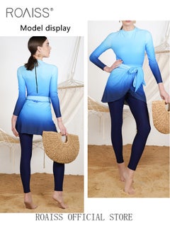 roaiss 3 Piece Women Swimsuit Beach Sun Protection Clothing Conservative Style Long Sleeve Sun Protection Body Modification Printing Elements Contrasting Colors Various Matching Methods  - Image 4