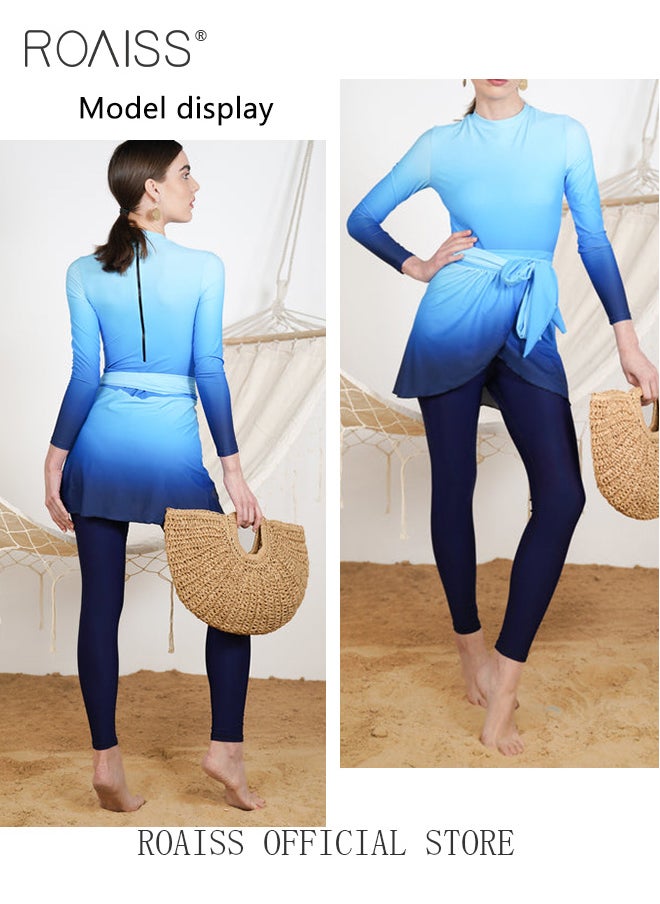 roaiss 3 Piece Women Swimsuit Beach Sun Protection Clothing Conservative Style Long Sleeve Sun Protection Body Modification Printing Elements Contrasting Colors Various Matching Methods  - Image 4