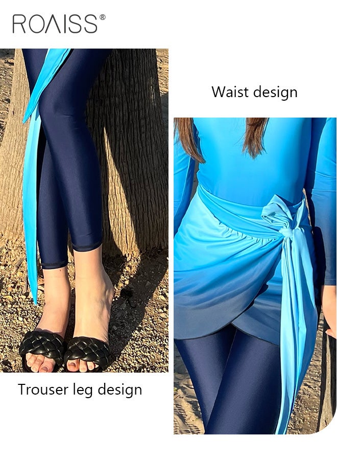 3 Piece Women Swimsuit Beach Sun Protection Clothing Conservative Style Long Sleeve Sun Protection Body Modification Printing Elements Contrasting Colors Various Matching Methods