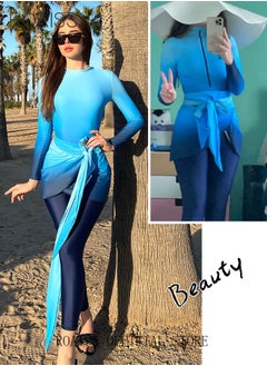 roaiss 3 Piece Women Swimsuit Beach Sun Protection Clothing Conservative Style Long Sleeve Sun Protection Body Modification Printing Elements Contrasting Colors Various Matching Methods  - Image 5