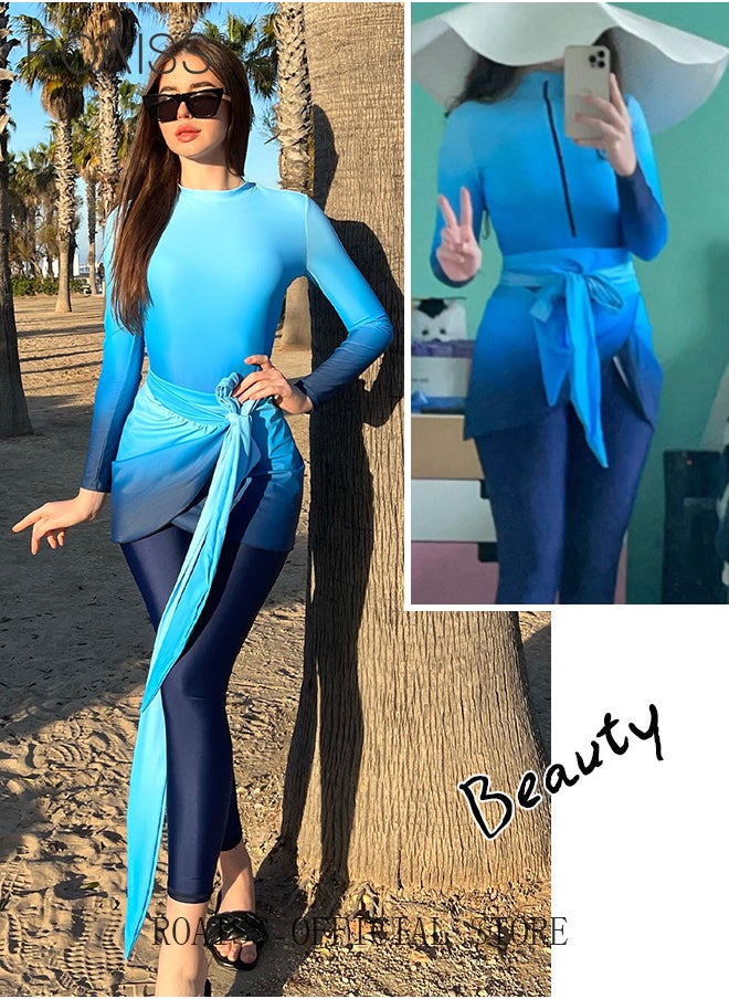 roaiss 3 Piece Women Swimsuit Beach Sun Protection Clothing Conservative Style Long Sleeve Sun Protection Body Modification Printing Elements Contrasting Colors Various Matching Methods  - Image 5