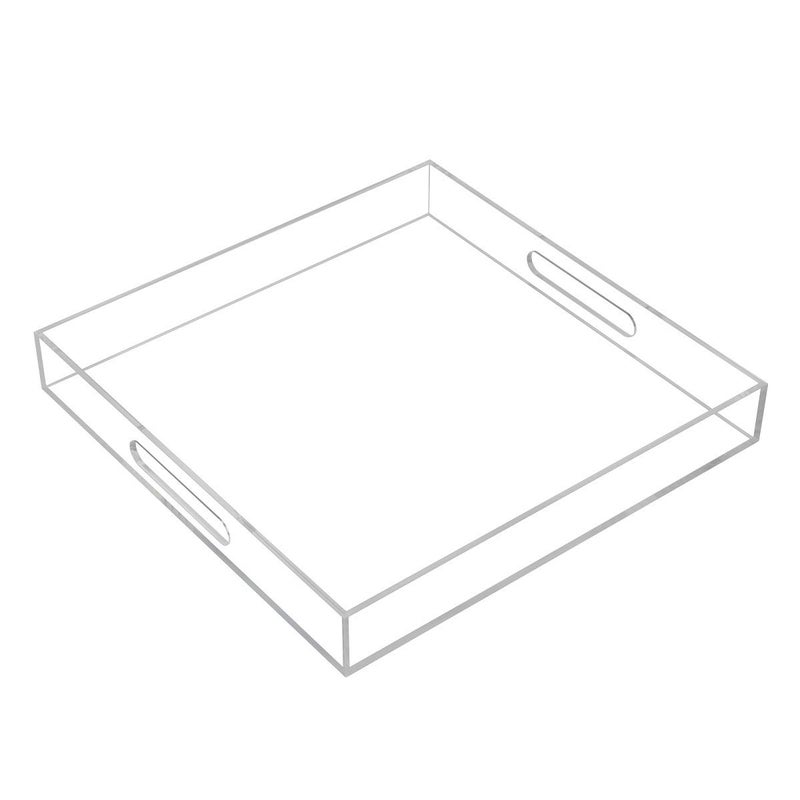 Clear Sturdy Acrylic Serving Tray with Handles14x14InchServing CoffeeAppetizerBreakfastButlerKitchen Countertop TrayMakeup Drawer OrganizerVanity TableOttoman TrayDecorative Tray