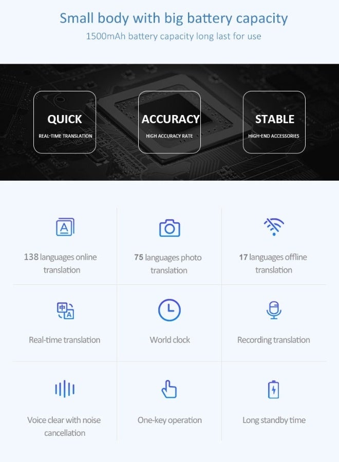 Gasin T11 AI Business Translator – Voice, Text & Photo Translator (138 Online/14 Offline Languages, Arabic Included), ChatGPT Integration, HD Screen, Ideal for Professionals & Travelers - Image 3