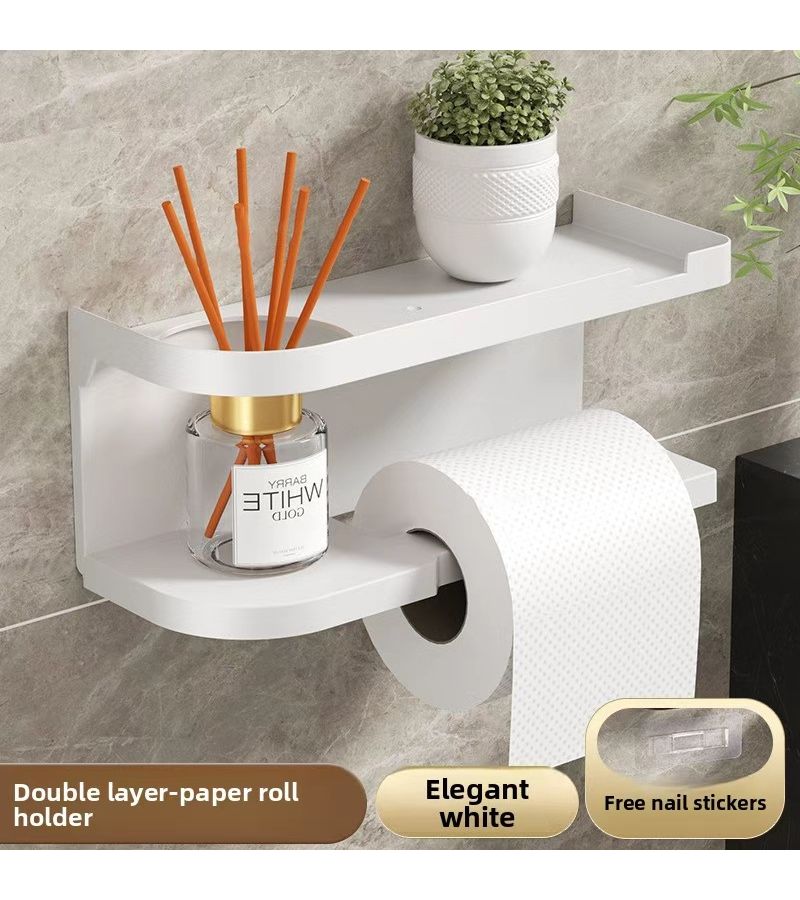 Self Adhesive Wall Mounted Toilet Paper Holder Bathroom Shelf Easy Install Modern Bathroom Decor Suitable For Humid Environments Storage Organization Space Saving Minimalist Solution Black - Image 5