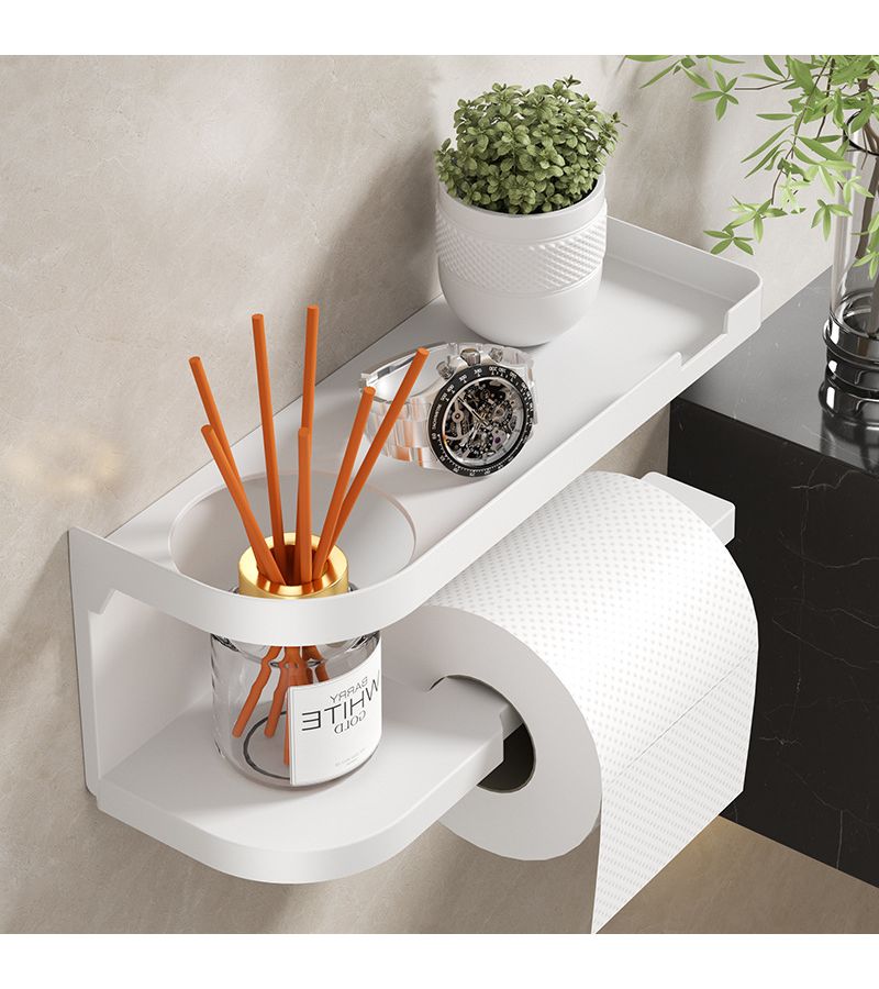 Self Adhesive Wall Mounted Toilet Paper Holder Bathroom Shelf Easy Install Modern Bathroom Decor Suitable For Humid Environments Storage Organization Space Saving Minimalist Solution Black - Image 1