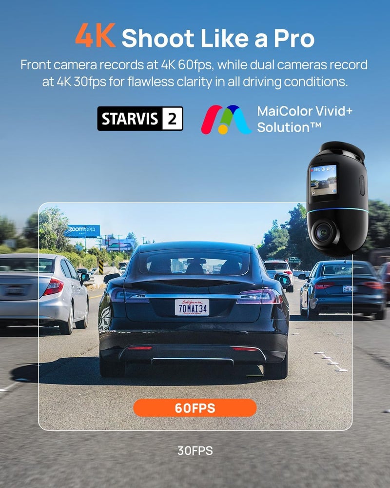 70mai X800 4K Dash Cam with Front and Rear Dual STARVIS 2 Cameras - Image 2