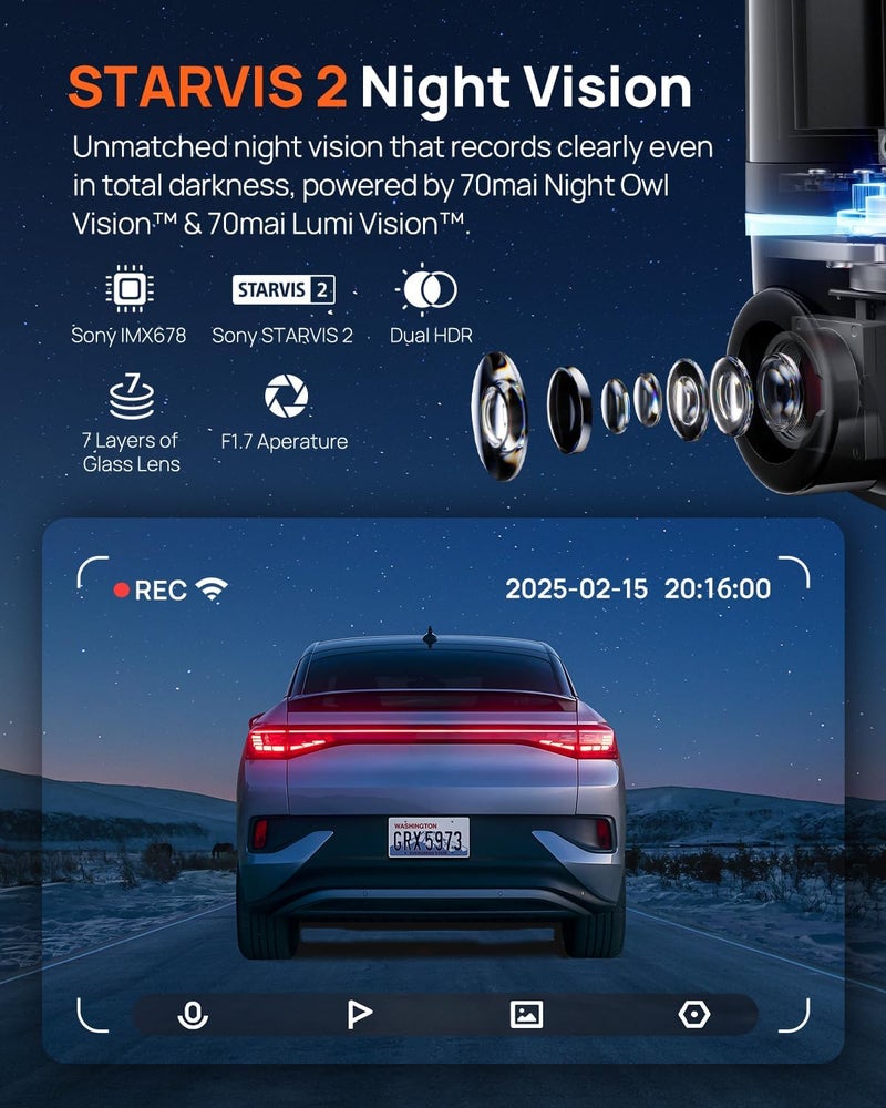 70mai X800 4K Dash Cam with Front and Rear Dual STARVIS 2 Cameras - Image 4