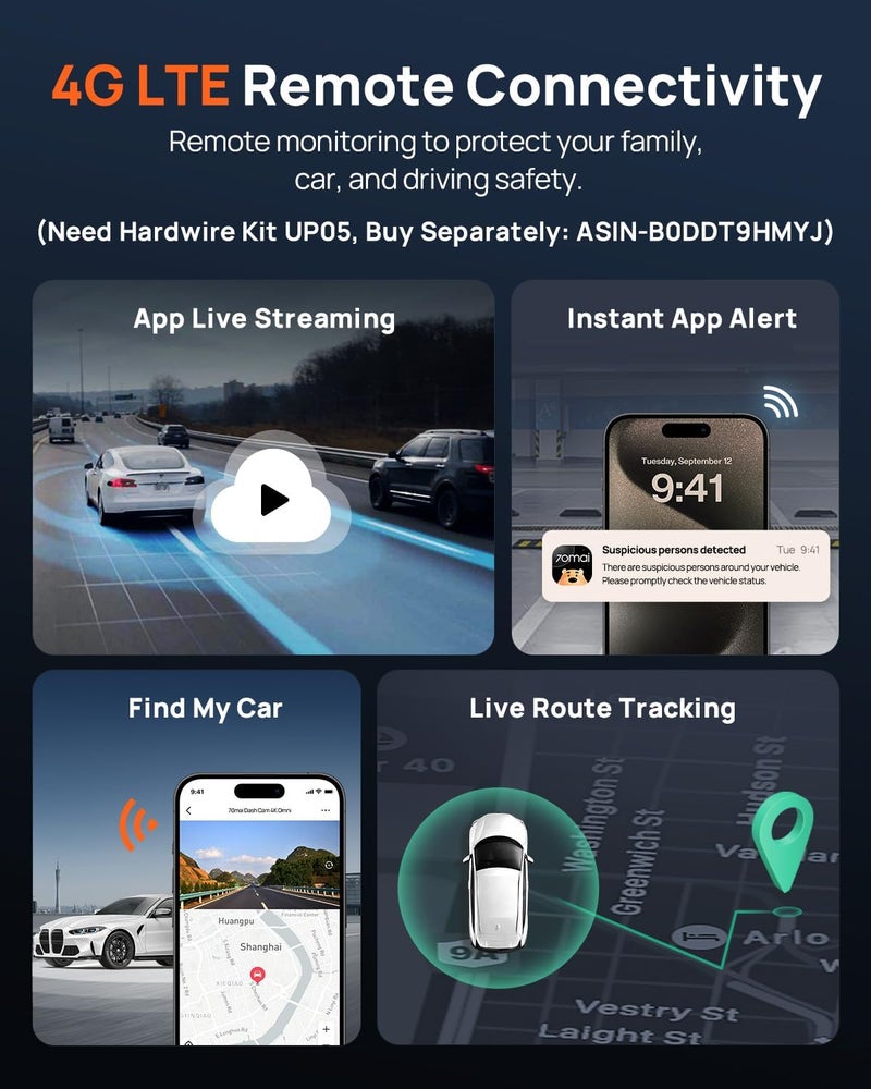 70mai X800 4K Dash Cam with Front and Rear Dual STARVIS 2 Cameras - Image 3