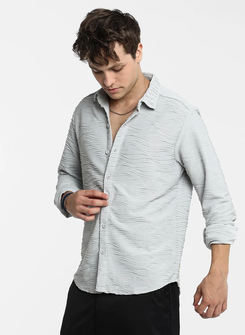 Campus Sutra Men's Baby Blue Self-Design Wave Shirt