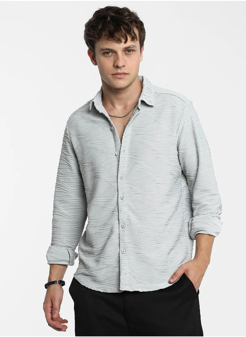 كامبوس سوترا Men's Baby Blue Self-Design Wave Shirt