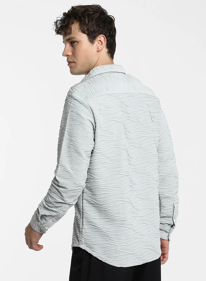 Campus Sutra Men's Baby Blue Self-Design Wave Shirt