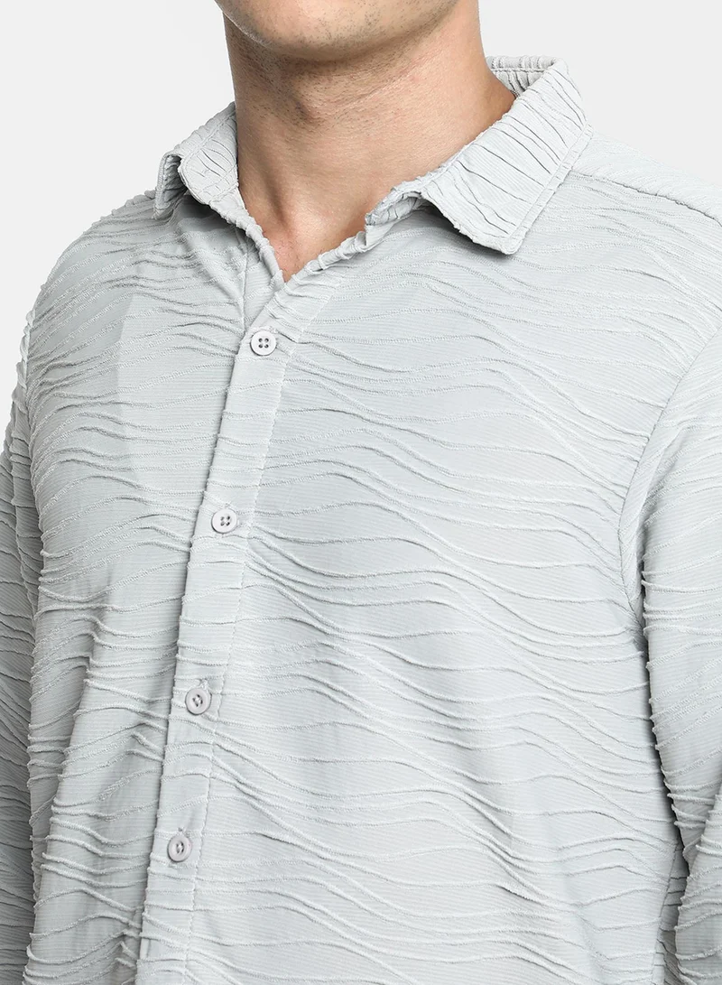 Campus Sutra Men's Baby Blue Self-Design Wave Shirt