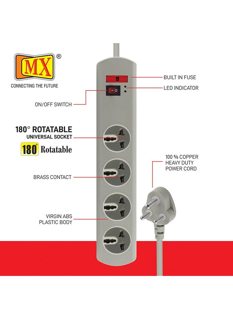 MX MX 180 Rotatable 4 Universal Socket Power Strip Master Switch Fuse LED Indicator Spike Guard Extension Board 15 Meter  - Image 4