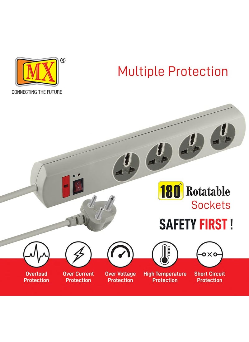 MX MX 180 Rotatable 4 Universal Socket Power Strip Master Switch Fuse LED Indicator Spike Guard Extension Board 15 Meter  - Image 5