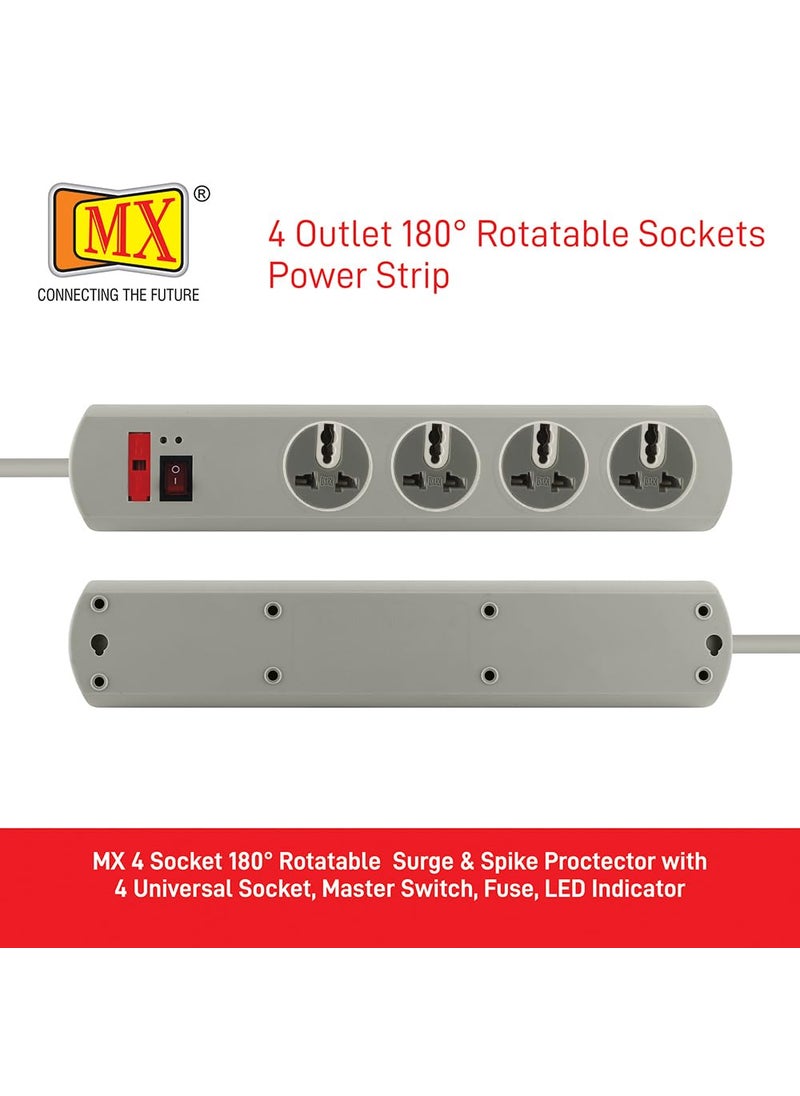 MX MX 180 Rotatable 4 Universal Socket Power Strip Master Switch Fuse LED Indicator Spike Guard Extension Board 15 Meter  - Image 3