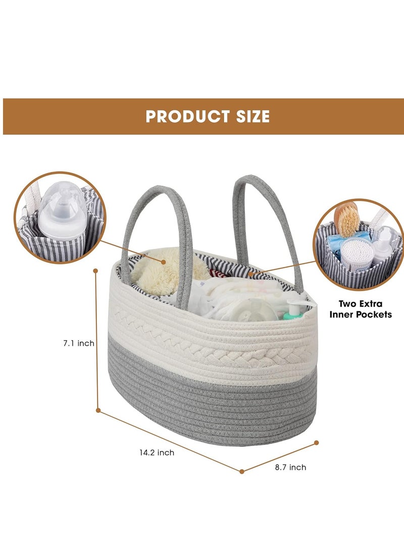 ORiTi - Cotton Rope Diaper Caddy Organizer for Baby - XL Diaper Basket Caddy Nursery Perfect - Image 1