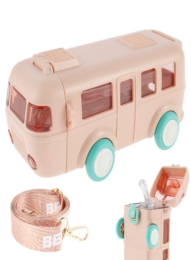 EUWBSSR Car Straw Water Cup 16oz Portable Detachable Bus Water Bottle with Shoulder Strap Leak-Proof Kids Small Drinking Cup Cute Cartoon Water Jug Toy Locking Flip Lid Water Kettle for Kids (Pink) - Image 1