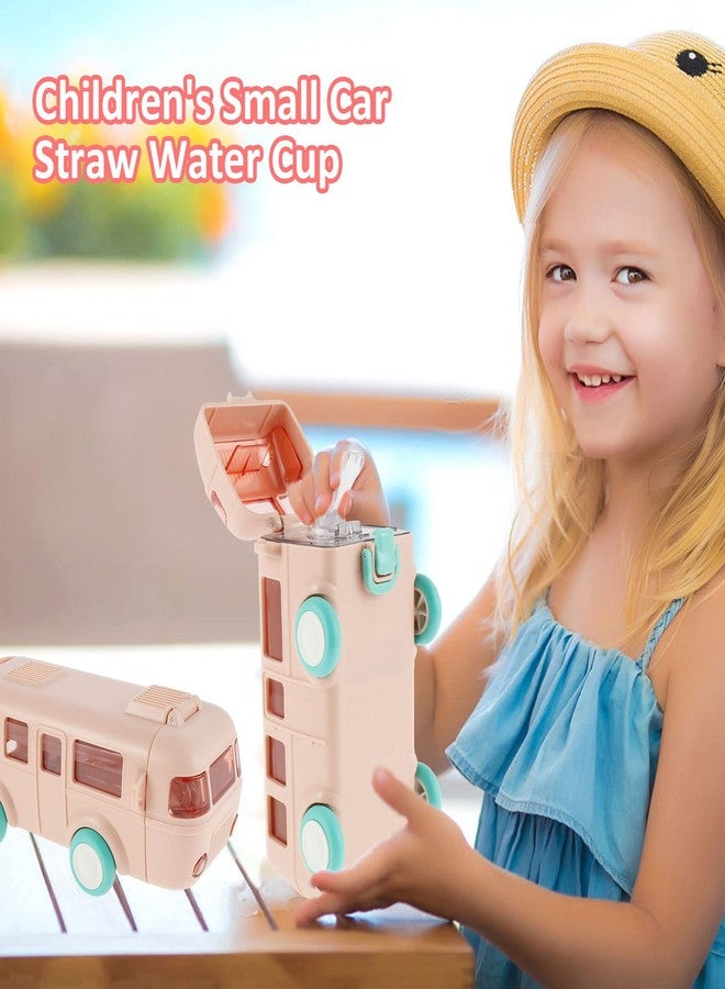 EUWBSSR Car Straw Water Cup 16oz Portable Detachable Bus Water Bottle with Shoulder Strap Leak-Proof Kids Small Drinking Cup Cute Cartoon Water Jug Toy Locking Flip Lid Water Kettle for Kids (Pink) - Image 2