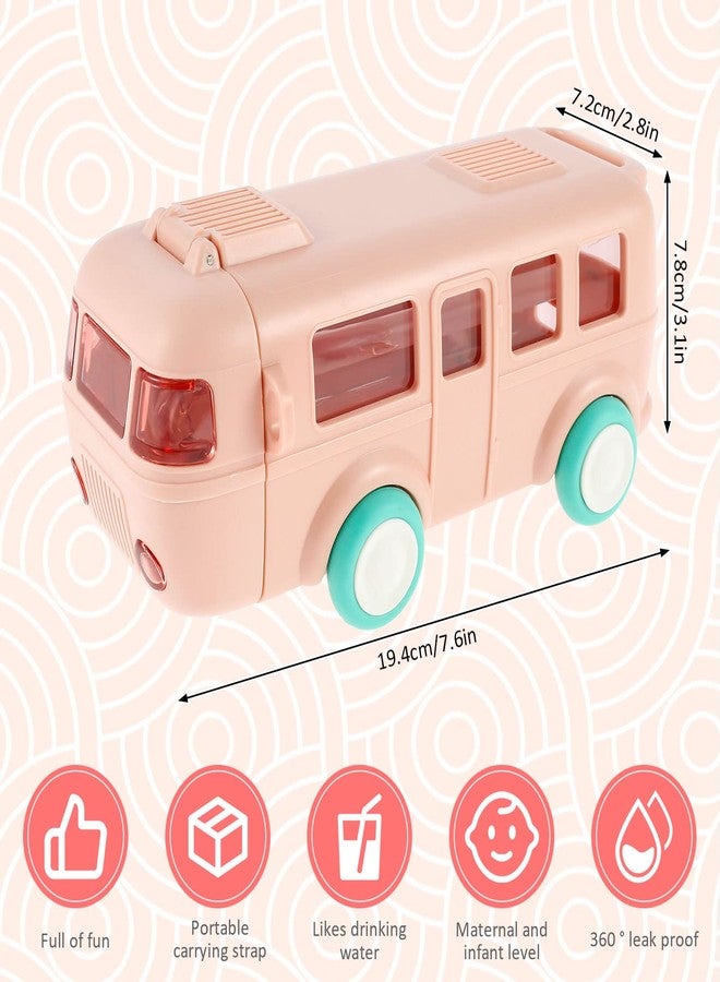 EUWBSSR Car Straw Water Cup 16oz Portable Detachable Bus Water Bottle with Shoulder Strap Leak-Proof Kids Small Drinking Cup Cute Cartoon Water Jug Toy Locking Flip Lid Water Kettle for Kids (Pink) - Image 4
