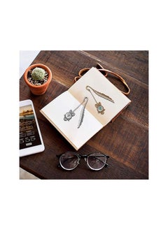 Elegant silver feather design book separator with dried dandelion pendant