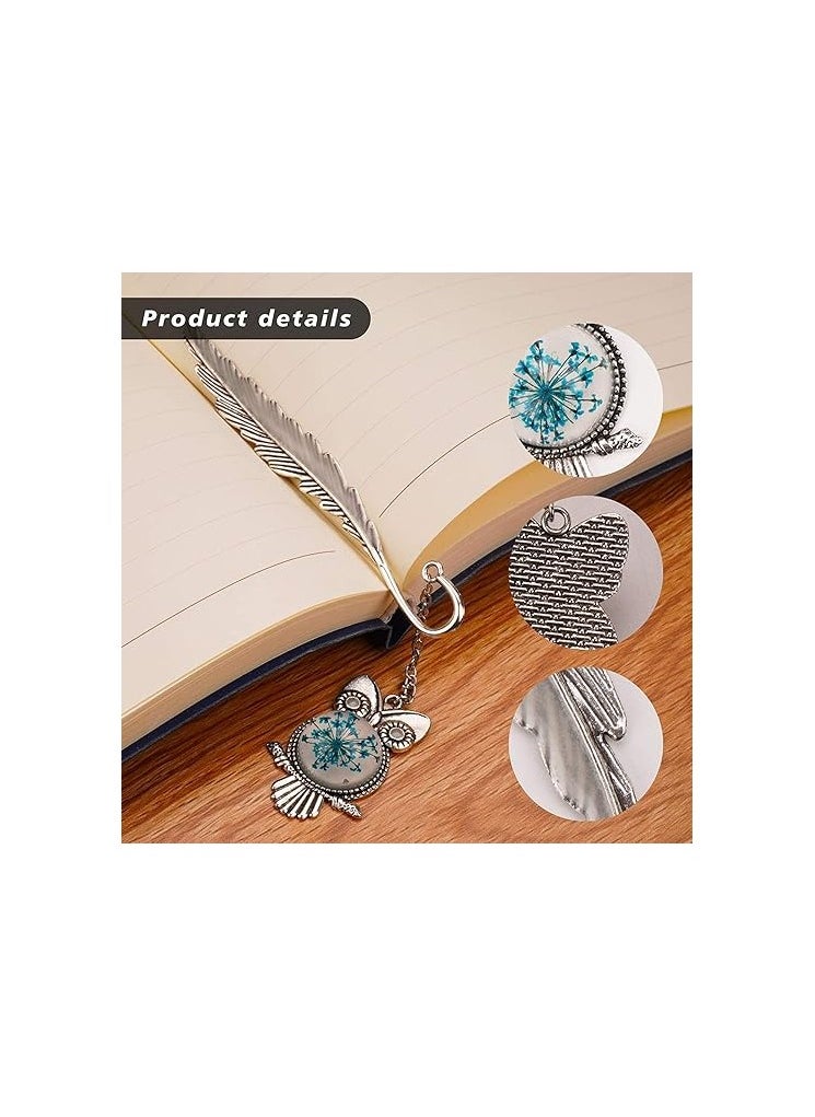 Generic - Elegant silver feather design book separator with dried dandelion pendant - Image 1