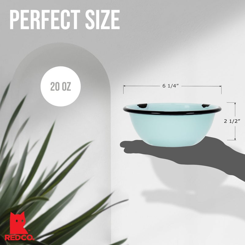 Red Co. Set of 4 Enamelware Metal Classic 20 oz Round Cereal Bowl, Distressed Aqua/Black Rim - Image 5