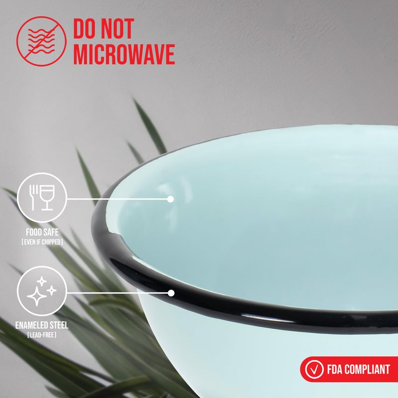 Red Co. Set of 4 Enamelware Metal Classic 20 oz Round Cereal Bowl, Distressed Aqua/Black Rim - Image 2
