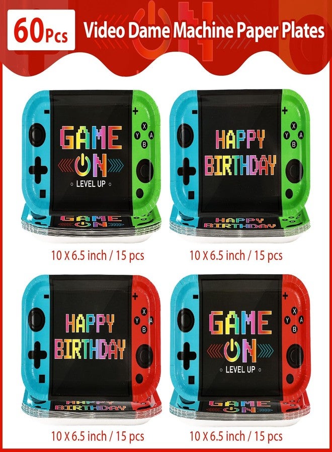 Grencian 60 Pcs Video Game Birthday Party Plates 10"x6.5" Game On Theme Plates Controller Disposable Dessert Platters for Boys Video Gameing Birthday Party Decorations Supplies - Image 2